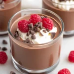 Cottage Cheese Chocolate Mousse: A High-Protein Dessert You’ll Love 2 Cottage cheese chocolate mousse topped with whipped cream, fresh raspberries, and chocolate shavings in a glass jar