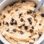 Easy Cottage Cheese Cookie Dough That Actually Tastes Amazing 2 Creamy cottage cheese cookie dough with chocolate chips in a white bowl