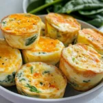 Cottage Cheese Egg Bites: 3 Reasons You’ll Love Them 2 Fluffy cottage cheese egg bites with spinach and cheddar on a white plate