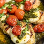 Grilled Chicken Margherita Olive Garden Copycat (Better Than the Original!) 2 Grilled chicken margherita Olive Garden style with pesto, roasted cherry tomatoes, and mozzarella