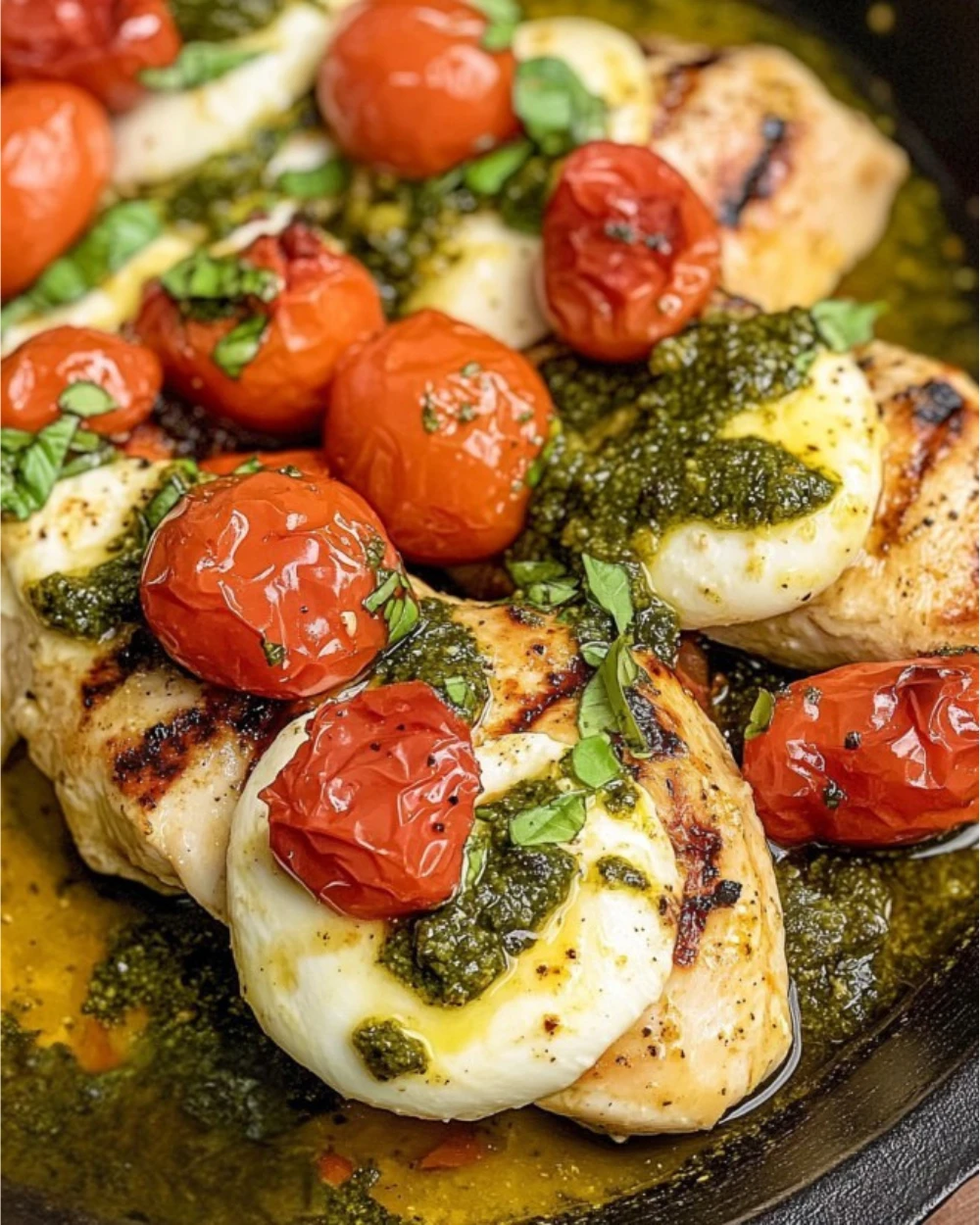 Grilled Chicken Margherita Olive Garden Recipe with Mozzarella and Basil Pesto Grilled chicken margherita Olive Garden style with pesto, roasted cherry tomatoes, and mozzarella