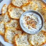 How to Make the Best Cottage Cheese Chips (Just One Ingredient!) 2 Crispy cottage cheese chips with seasoning served with creamy Greek yogurt dip